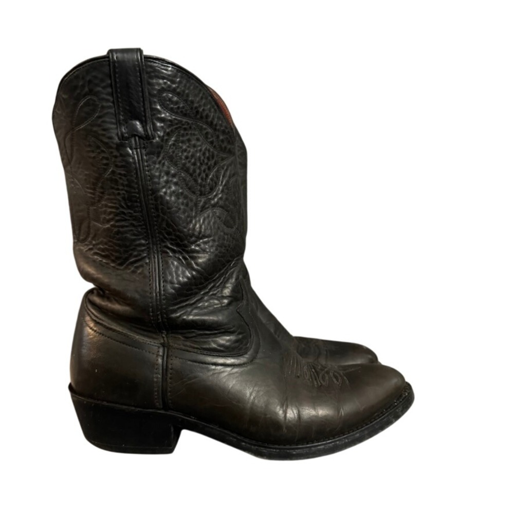 American West Mens Black Leather Cowboy Boots Western Pointed Toe Stitched 10EW